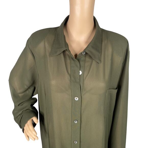 Connie's Moonlight Olive Green Sparkle Shimmer Sheer Duster Cardigan SZ 2X - Picture 3 of 8
